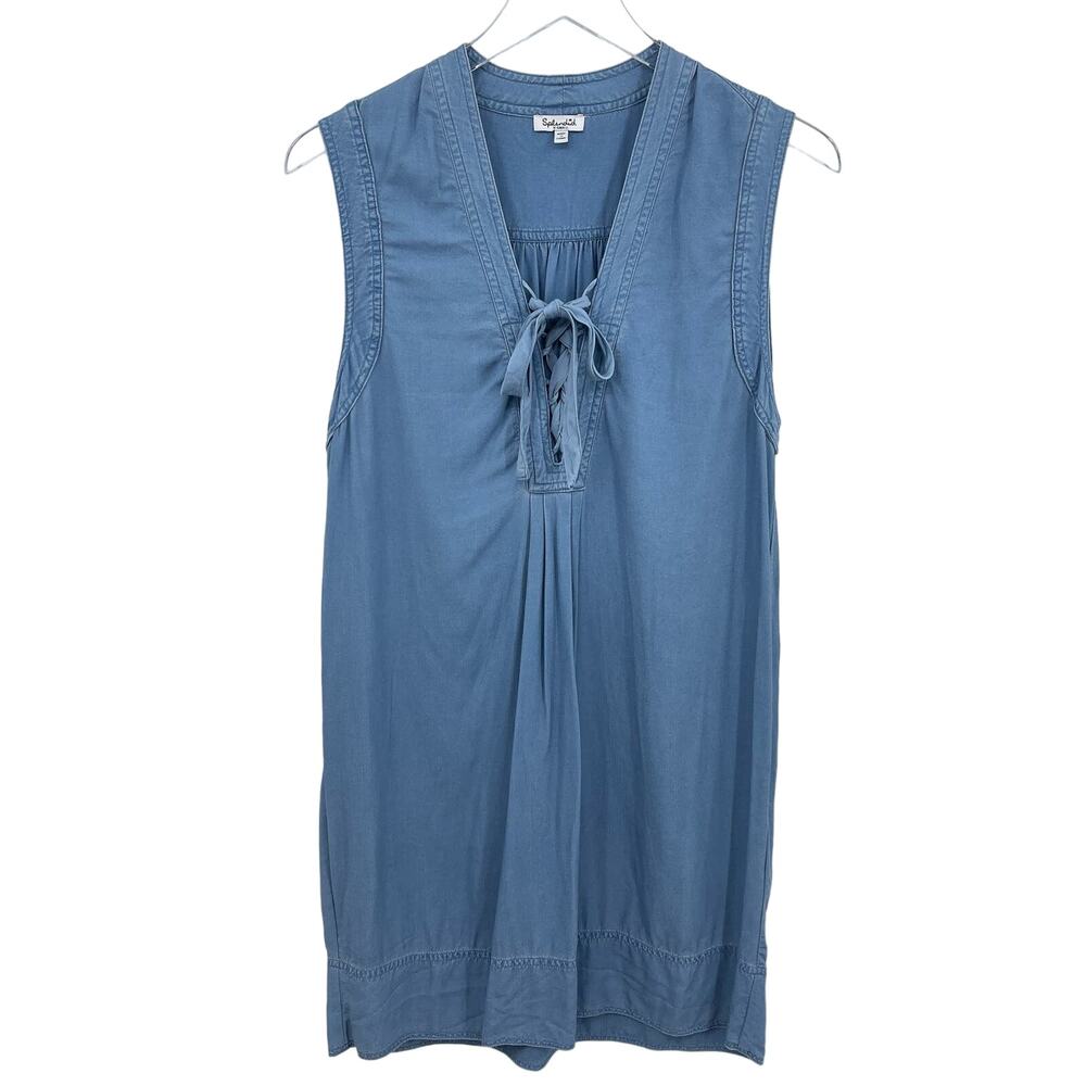 Splendid Chambray Lace Up Sleeveless Lace Up Front Shift Dress Size XS Blue Mini